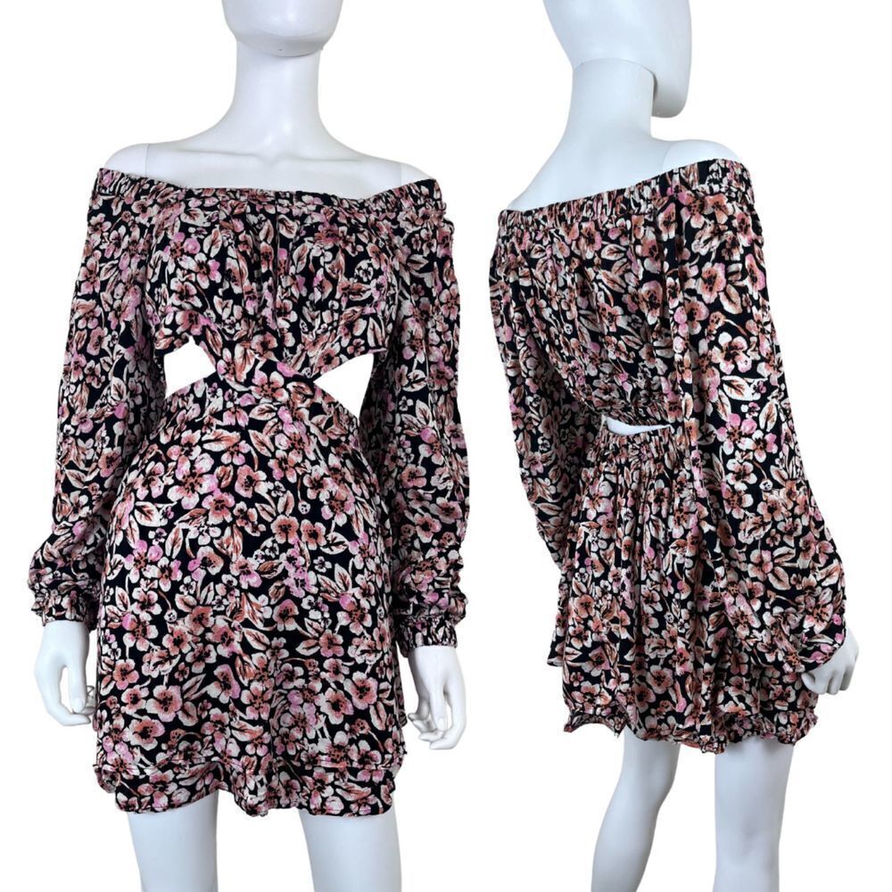 Free People Jeal Women Size S Tiered Floral Cut Out Mini NEW Boho Vacation Dress